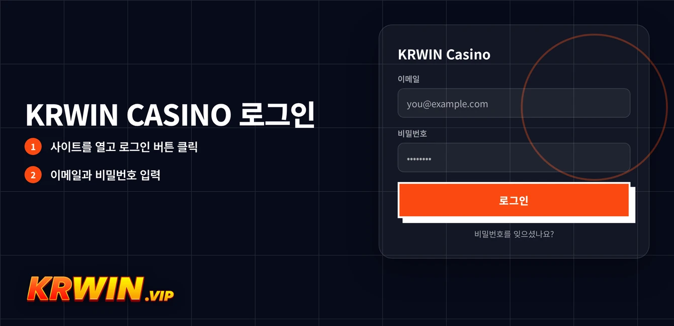 KRWIN Casino 계정 접속 양식